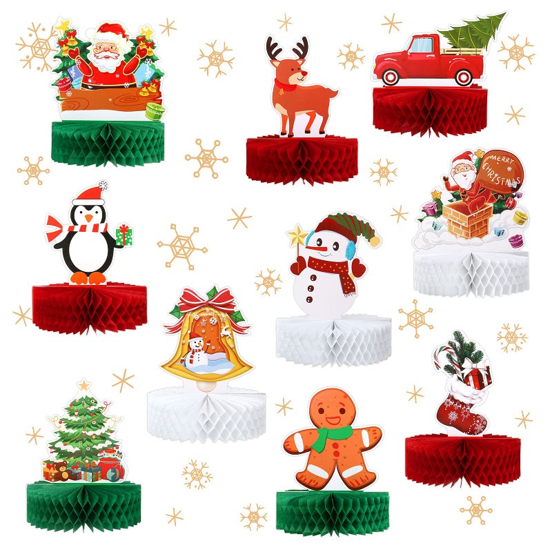 KESOTE Christmas Honeycomb Centerpieces 10 Pack Christmas Table Decoration Table Topper for Holiday Christmas Party Table Office Home Indoor Tabletop Decoration - Image 1